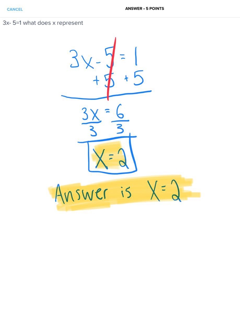 3x- 5=1 what does x represent-example-1