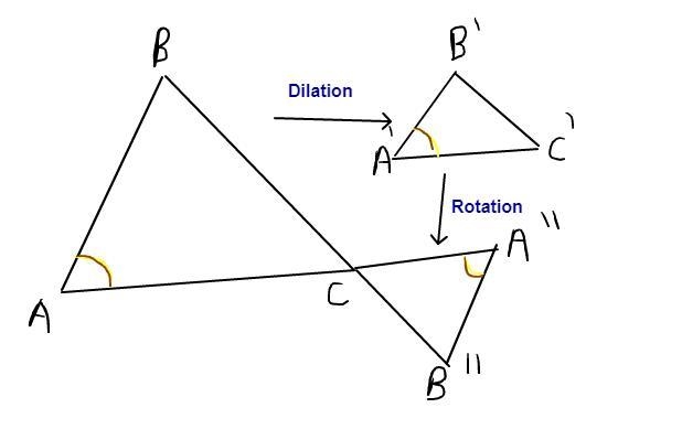 Which transformations could have occurred to map to A”B”C"? A. a rotation and-example-1