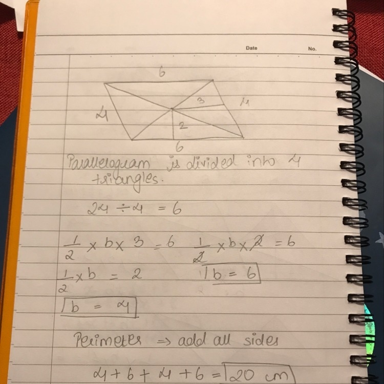 What is the perimeter of a parallelogram, if its area is 24 cm^2 and and the distances-example-1