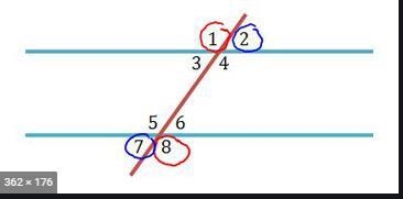 Select the correct answer from each drop-down menu. A pair of parallel lines is cut-example-1