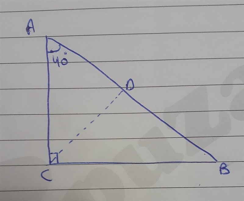 In ∆ABC, m∠ACB = 90°, m∠A = 40°, CD (D ∈AB ) is a segment perpendicular to the side-example-1