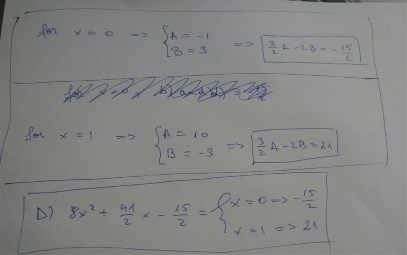 If A=4x²+7x-1 and B= -x²-5x+3, then what is 3/2A-2B? A) 4x²+31/2x-9/2 B) 4x²+41/2x-example-1