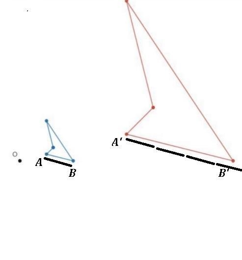 What is the approximate scale factor dilating from the blue image to the red image-example-1