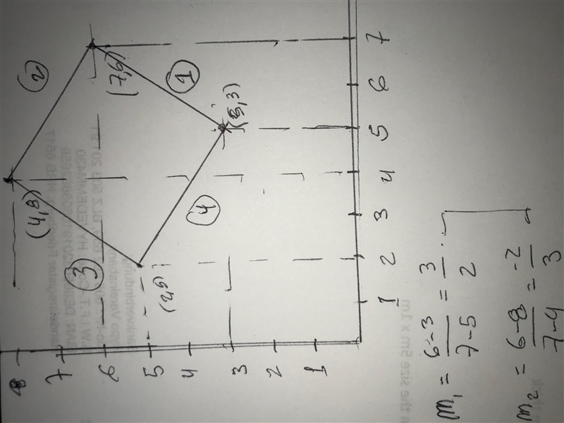 Prove that the quadrilateral with vertices (2,5) (4,8) (7,6) and (5,3) is a rectangel-example-1