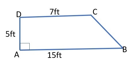 ABCD is a trapezoid with AD = 5 ft, DC = 7 ft, and AB = 15 ft. Find the area of the-example-1