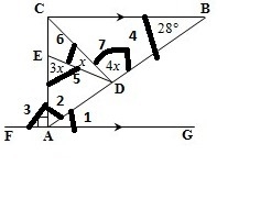 FG ∥ CB, A ∈ FG, D ∈ AB, E ∈ AC Find the value of x. Give reasons to justify your-example-1