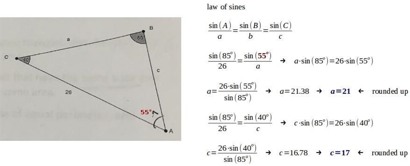 I need help finding the missing sides using the law of sines-example-1