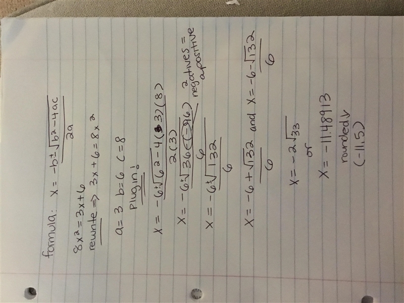 8x² = 3x + 6 can somebody plz help me to solve this through the quadratic formula-example-1