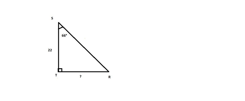 In ΔRST, the measure of ∠T=90°, the measure of ∠S=66°, and ST = 2.2 feet. Find the-example-1