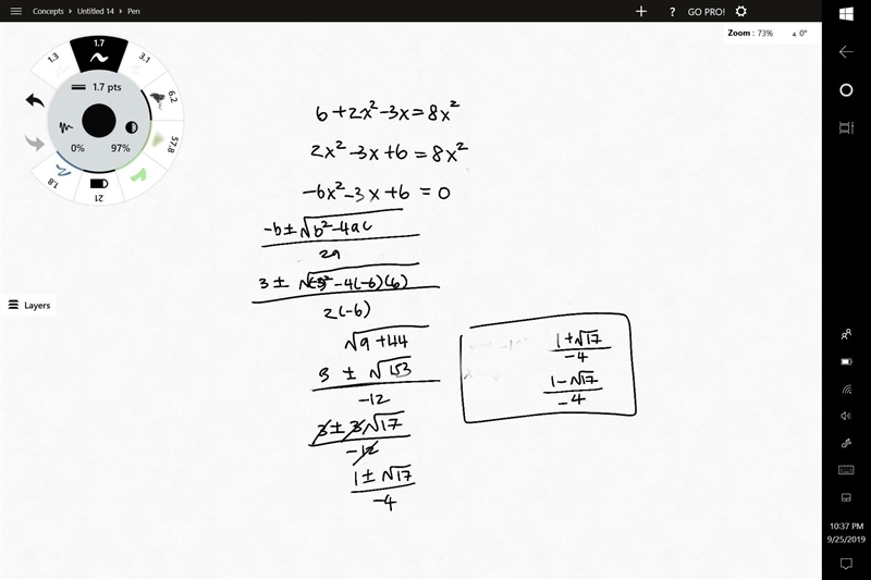 Solve 6+2x^2-3x=8x^2-example-1