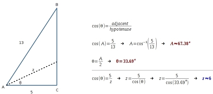 In a right triangle ΔABC, the length of leg AC = 5 ft and the hypotenuse AB = 13 ft-example-1