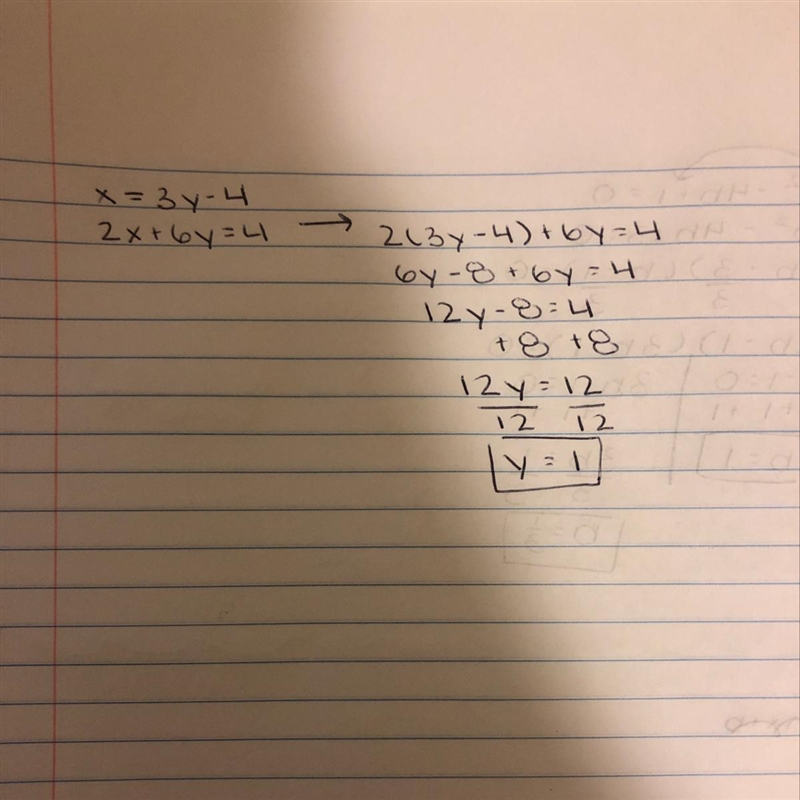 Solve equation using substitution, write the solution as an ordered pair. x=3y - 4 2x-example-1