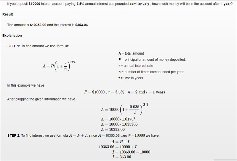 Suppose $10,000 is desposited in a bank at 3.5% annual interest. What is the interest-example-1