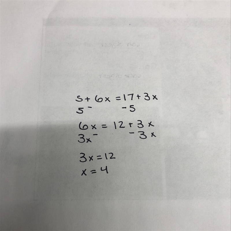 What is the solution to 5+6x=17+3x-example-1