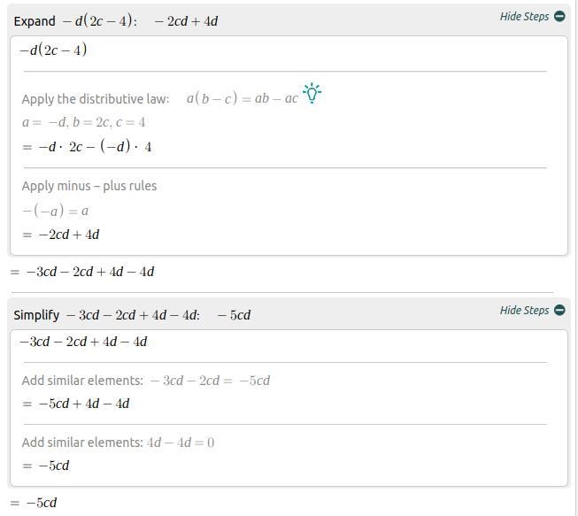 What is the simplified expression for -3cd - d(2c - 4) - 4d?-example-1