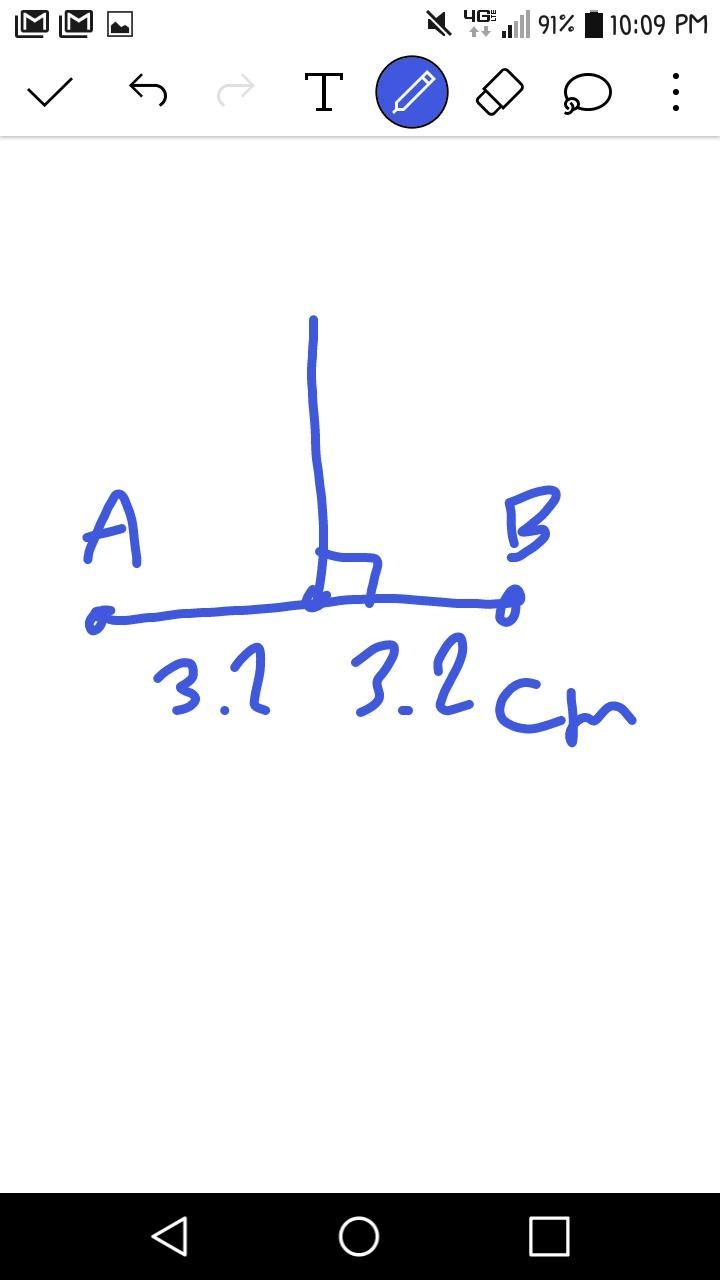 Draw a line segment AB of measure 6.4 cm . construct its perpendicular bisector and-example-1