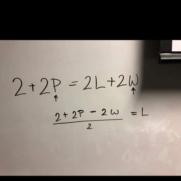 A formula for finding the perimeter of a rectangle is =2+2 P = 2 L + 2 W . If you-example-1