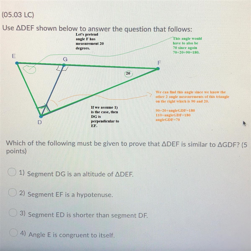 95 POINTS Use Triangle DEF shown below to answer the question that follows: Which-example-1