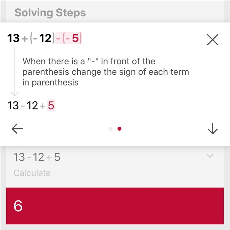 Simplify this expression 13+(-12)-(-5)-example-1