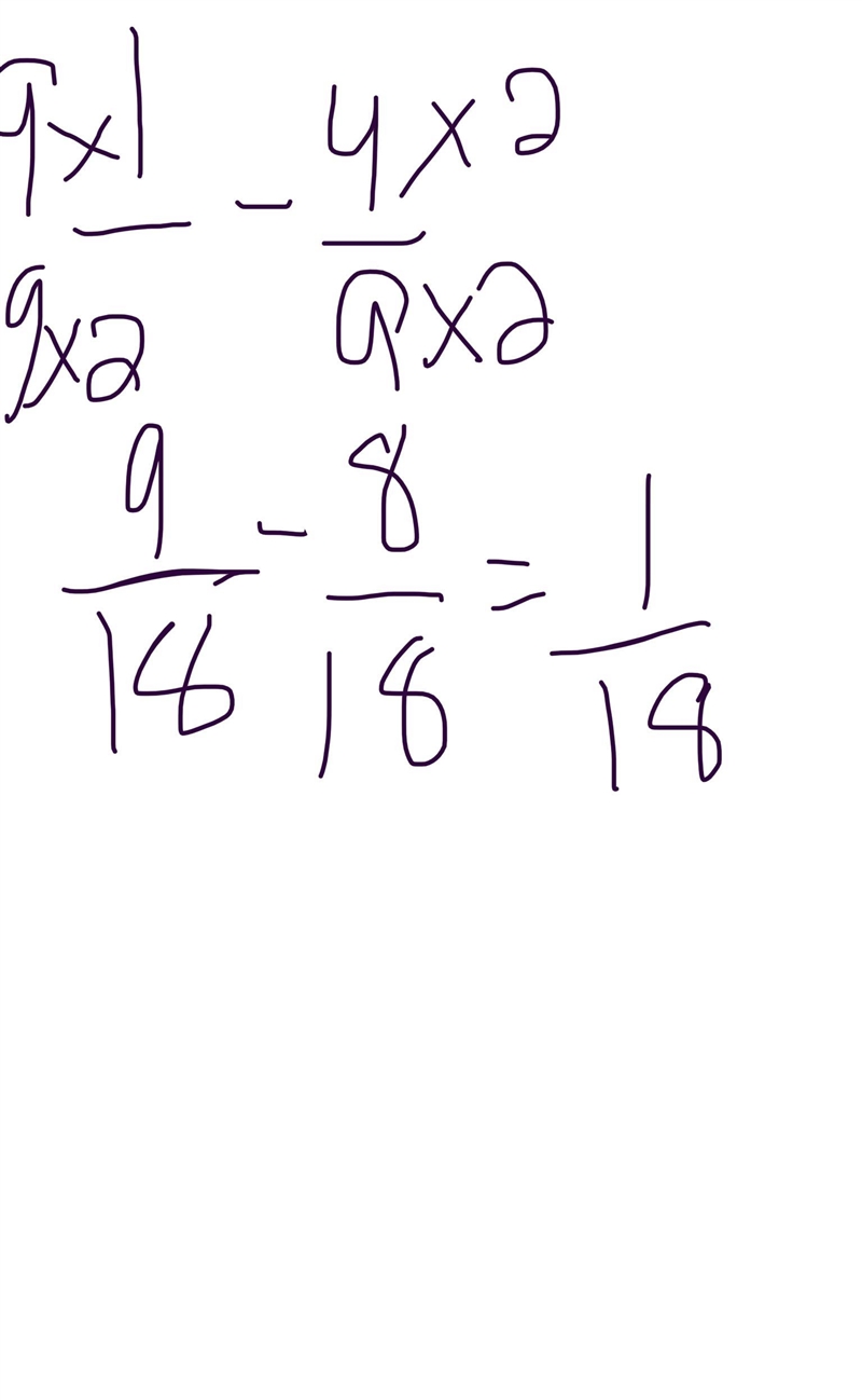 Find the difference. Enter your answer in simplest form. 1/2-4/9-example-1