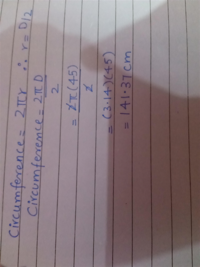 What's the circumference of a circle with a diameter of 45 cm​-example-1