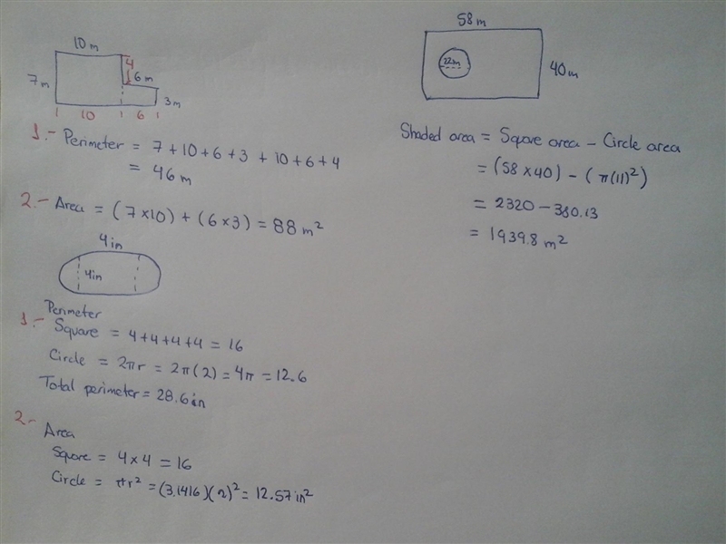 Figure 1: 1. Find the perimeter of the above figure 2.Find the area of the above figure-example-1