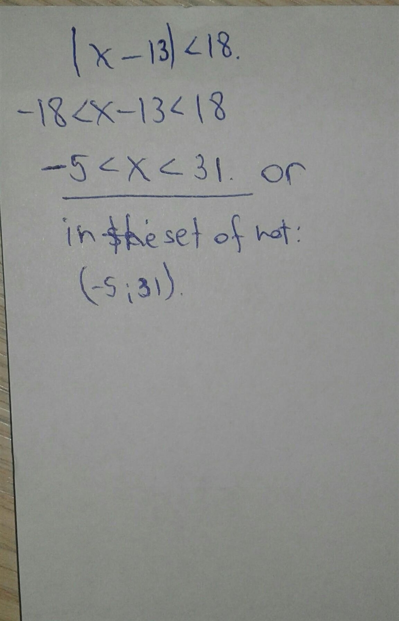 Which of the following is (are) the solution(s) to |x-13|<18-example-1