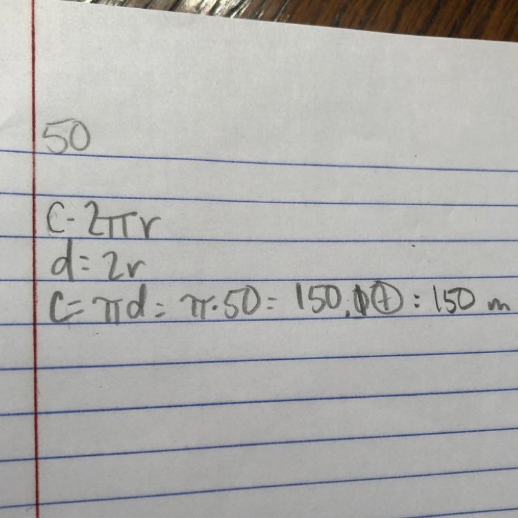 Find the cicumference of the circle with a diameter of 50 centimeters round your answer-example-1