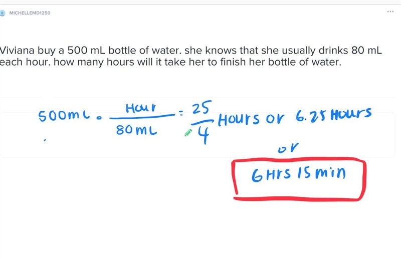 Viviana buy a 500 mL bottle of water. she knows that she usually drinks 80 mL each-example-1