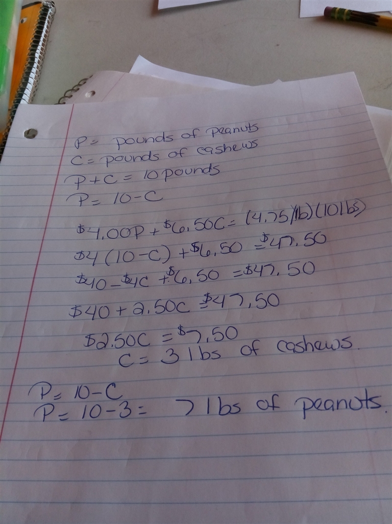 A grocer want to make a 10-pound mixture of peanuts and cashews that he can sell for-example-1