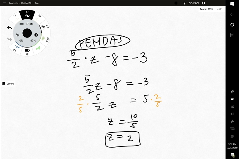 5 over 2 × z - 8 =-3​-example-1