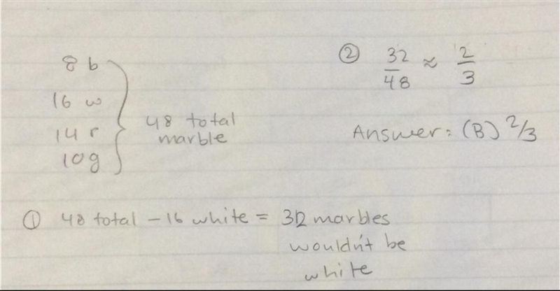 A bag contains eight black marbles, 16 white marbles, 14 red marbles, and 10 Green-example-1