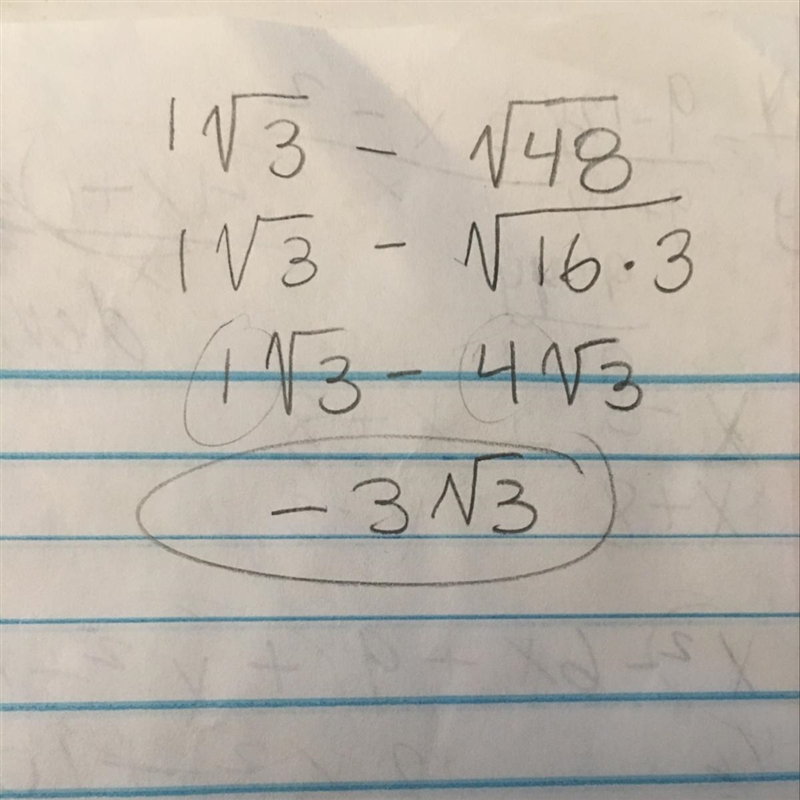 √3 - √48 This is a radical question, subtraction-example-1