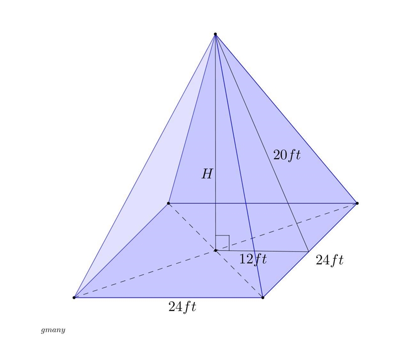 a right pyramid with a square base has a base edge length of 24 feet and slant height-example-1