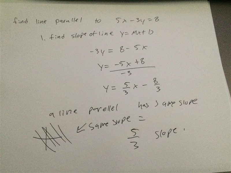 Which is the slope of a line parallel to the line 5x minus 3y =8-example-1