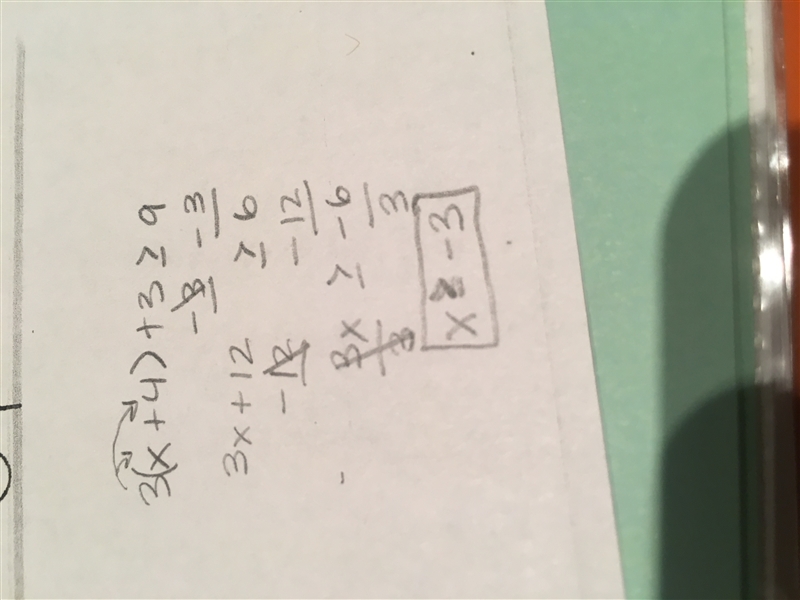 -3(×+4)+3is greater than or equal to 9-example-1