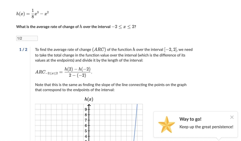 h(x)= \dfrac{1}{8} x^3 - x^2h(x)= 8 1 ​ x 3 −x 2 h, left parenthesis, x, right parenthesis-example-1