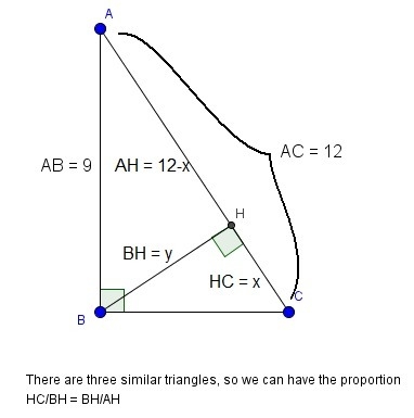 In triangle △ABC, ∠ABC=90°, BH is an altitude. Find the missing lengths. AB=9, and-example-1