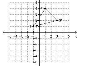 Triangle GFH has vertices G(2, –3), F(4, –1), and H(1, 1). The triangle is rotated-example-1