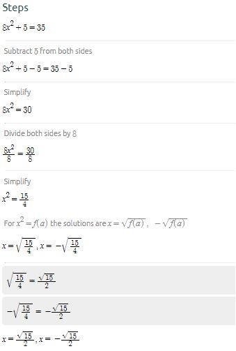 Solve 8x2 + 5 = 35 Round to the nearest hundredth. Enter your answers in the boxes-example-1