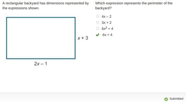 A rectangular backyard has dimensions represented by the expressions shown. which-example-1