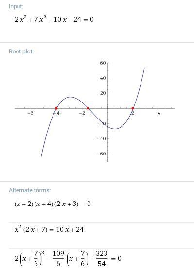 Solve the equation 2x3 + 7x2 – 10x – 24 = 0 in the real number system.-example-1