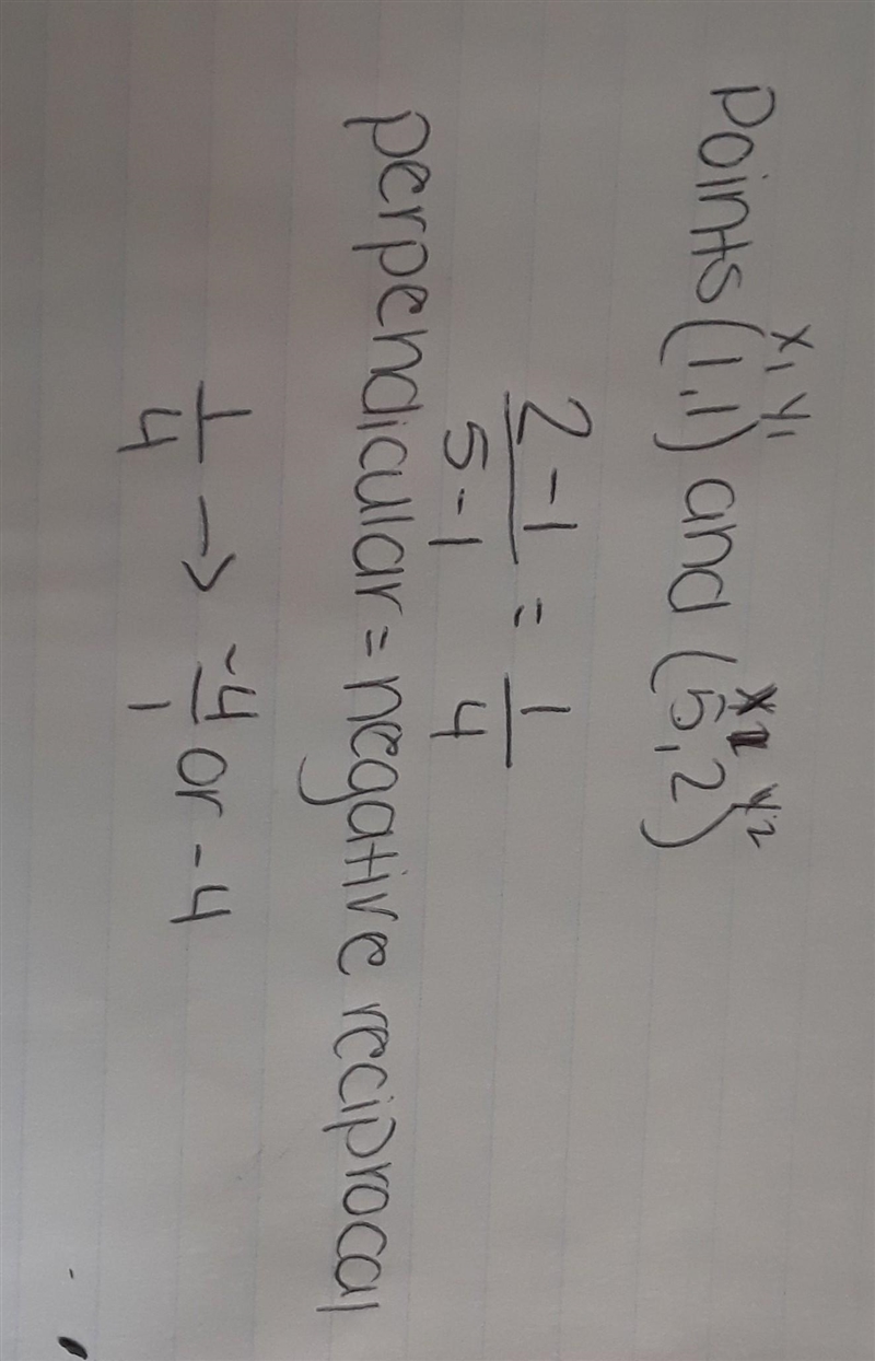 Points (1,1) and (5,2) lie on line k. What is the slope of the line that is perpendicular-example-1