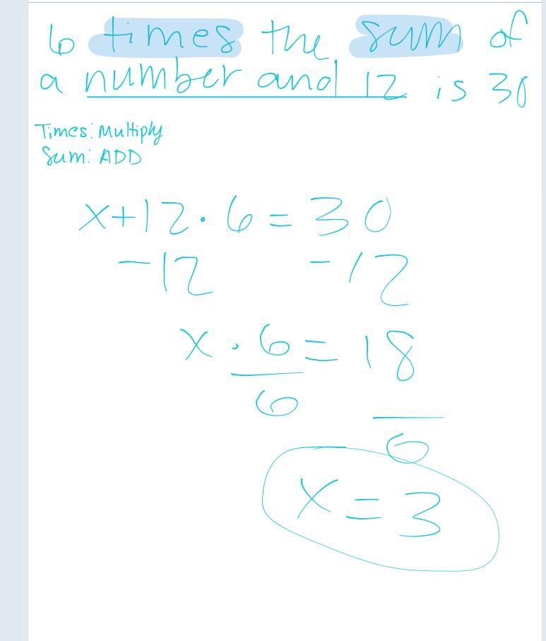 Six times the sum of a number and 12 is 30-example-1