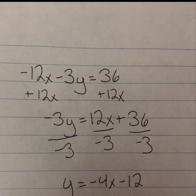 How do you Graph -12x-3y=36-example-1