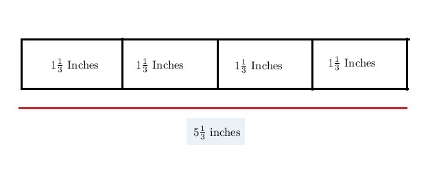 Draw a bar model that shows a pen is 4 times as long as an eraser that is 1 1/3 inches-example-1