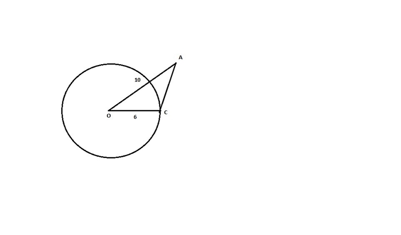 Triangle AOC intersects a circle with center O. side AO is 10 inches and the diameter-example-1