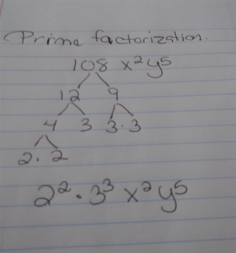 Write the prime factorization of 108x^2y^5-example-1