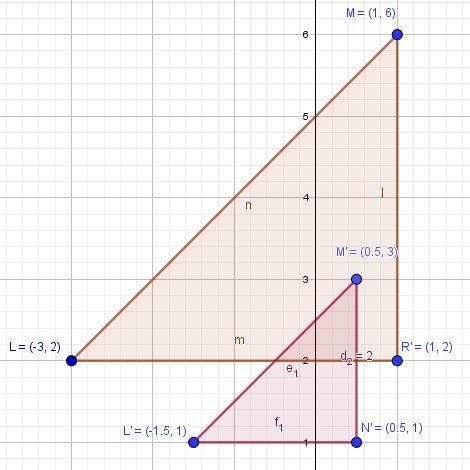 Coordinate plane with triangles LMN and PQR with L at negative 3 comma 2, M at 1 comma-example-1