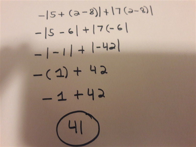 Please help quickly Evaluate the expression: -|5+(2-8)|+|7(2-8)|-example-1